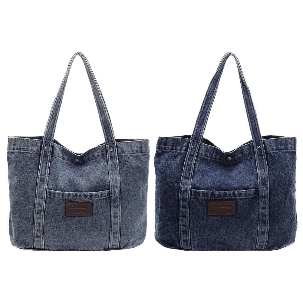 Women Denim Shoulder Bag Fashion Shoulder Purse Large Capacity Trendy Hobo Bag Hasp Closure Vintage Tote Bag Outdoor Travel Bag - Image 2
