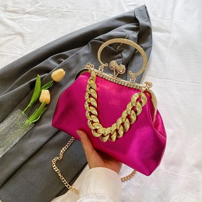 X90D Sparkling Evening Bag Elegant Clutch Purse Thick Chain Party Envelope Handbag