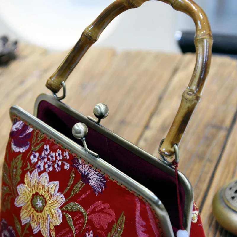Classic Red Flowers Lock Bags Mother Gift Bag Chain Bags Women's Handbags Fringe Tassel Vintage Women Shoulder Crossbody Bag - Image 5