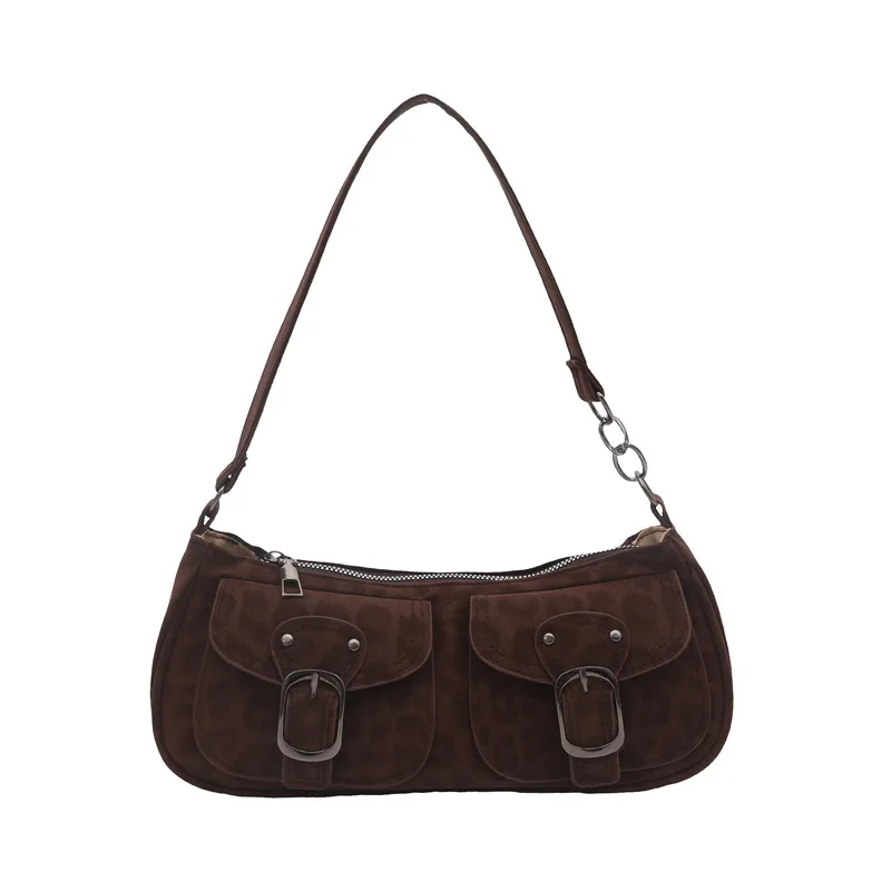 Leopard Print Double Belted Front Pockets Hand Bag Double Buckle Design Shoulder Bag For Women 2026 New Tiger Print Bag