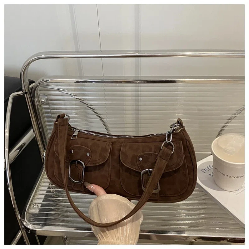 Leopard Print Double Belted Front Pockets Hand Bag Double Buckle Design Shoulder Bag For Women 2026 New Tiger Print Bag - Image 3